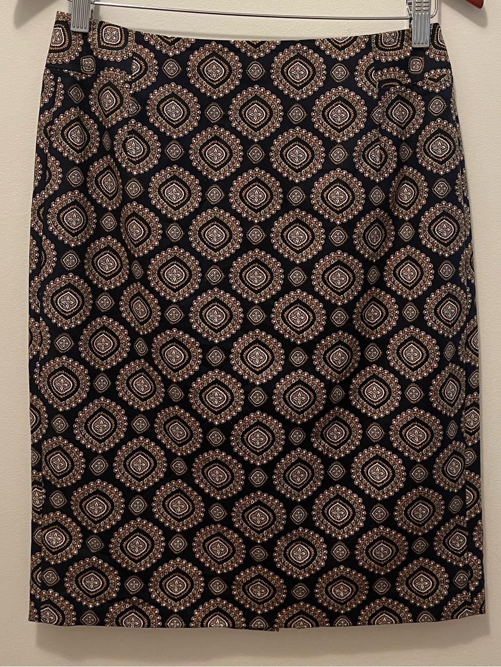 LOFT Black and Tan Geometric Midi Pencil Skirt